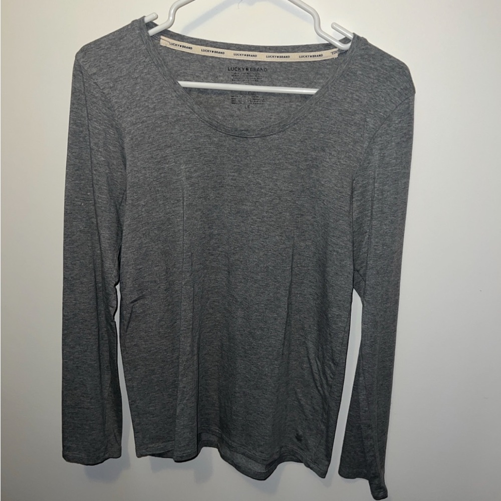 Lucky Brand Gray Scoop Neck Long Sleeve Tee Size L